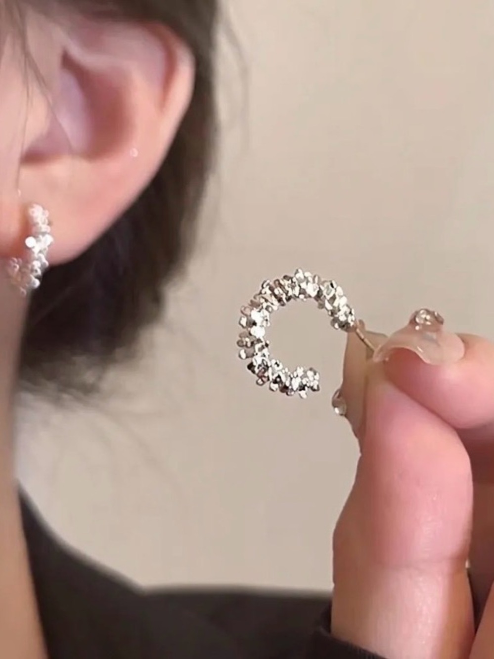 Textured Silver Mini Hoop Earrings - Women Jewelry
